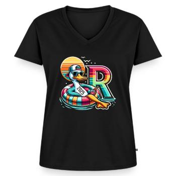 Rentner Geschenk Rente 2025 Ruhestand - Frauen Premium Bio T-Shirt mit V-Ausschnitt - Schwarz - Vorne - AI Model Female 172 light (172cm)