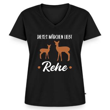Reh Rehkitz Waldtiere Mädchen Geschenk - Frauen Premium Bio T-Shirt mit V-Ausschnitt - Schwarz - Vorne - AI Model Female 172 light (172cm)