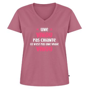 Une valou pas chiante - T-shirt encolure en V Premium bio Femme - mauve - Devant - AI Model Female 172 dark (172cm)