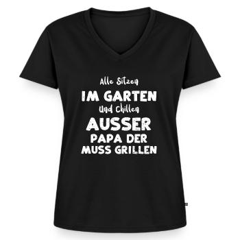 Alle Sitzen Im Garten Und Chille... - Frauen Premium Bio T-Shirt mit V-Ausschnitt - Schwarz - Vorne - AI Model Female 172 light (172cm)