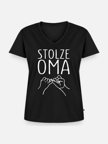 Stolze Oma Kleiner Fingerschwur Großmutter - Frauen Premium Bio T-Shirt mit V-Ausschnitt - Schwarz