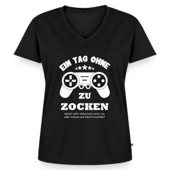 Ein Tag ohne Zocken ein lustiger Gamer Spruch - Frauen Premium Bio T-Shirt mit V-Ausschnitt - Schwarz - Vorne - AI Model Female 172 light (172cm)