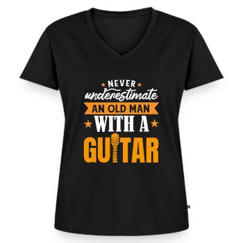 Never underestimate an old man with A Guitar - Frauen Premium Bio T-Shirt mit V-Ausschnitt - Schwarz - Vorne - AI Model Female 172 light (172cm)