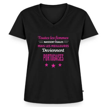 femmes naissent les meilleurs Portugaises - T-shirt encolure en V Premium bio Femme - noir - Devant - AI Model Female 172 light (172cm)