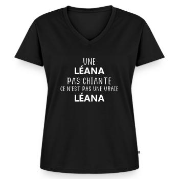 Une pas chiante léana - T-shirt encolure en V Premium bio Femme - noir - Devant - AI Model Female 172 light (172cm)