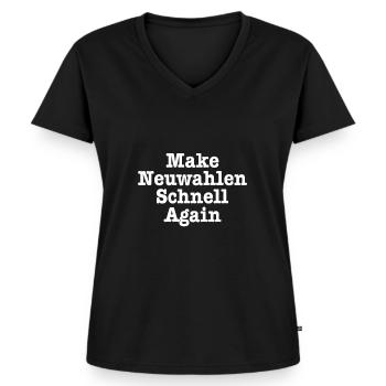 Make Germany Great Make Neuwahlen Schnell Again - Frauen Premium Bio T-Shirt mit V-Ausschnitt - Schwarz - Vorne - AI Model Female 172 light (172cm)
