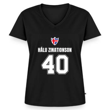 Alkohol Party Sprüche Isländische Lustige Name - Frauen Premium Bio T-Shirt mit V-Ausschnitt - Schwarz - Vorne - AI Model Female 172 light (172cm)