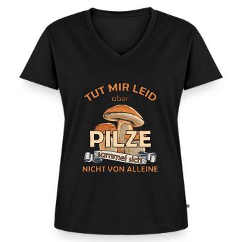 Pilze Pilzsammler Mykologe Steinpilz - Frauen Premium Bio T-Shirt mit V-Ausschnitt - Schwarz - Vorne - AI Model Female 172 light (172cm)