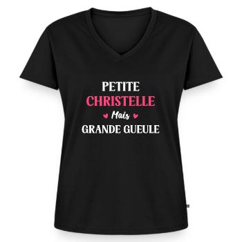 Petite Christelle mais grande gueule - T-shirt encolure en V Premium bio Femme - noir - Devant - AI Model Female 172 light (172cm)