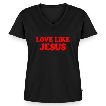 Love like jesus - Frauen Premium Bio T-Shirt mit V-Ausschnitt - Schwarz - Vorne - AI Model Female 172 light (172cm)