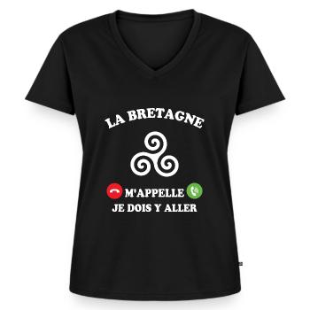 La bretagne m'appelle humour breton homme - T-shirt encolure en V Premium bio Femme - noir - Devant - AI Model Female 172 light (172cm)