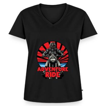 Adventure ride. Abenteuer Biker. Motorrad fahren. - Frauen Premium Bio T-Shirt mit V-Ausschnitt - Schwarz - Vorne - AI Model Female 172 light (172cm)