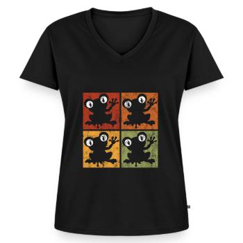 Frog Frogs Cadeau pour enfants Drôle Drôle - T-shirt encolure en V Premium bio Femme - noir - Devant - AI Model Female 172 light (172cm)