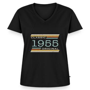Jahrgang 1955, Klassisch, Original - Frauen Premium Bio T-Shirt mit V-Ausschnitt - Schwarz - Vorne - AI Model Female 172 light (172cm)