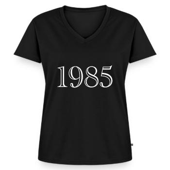 1985 - cadeau née en 1985 - T-shirt encolure en V Premium bio Femme - noir - Devant - AI Model Female 172 light (172cm)