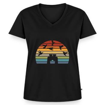 Bird Watching Vintage Birdwatching Vogelbeobachter - Frauen Premium Bio T-Shirt mit V-Ausschnitt - Schwarz - Vorne - AI Model Female 172 light (172cm)