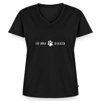 Katze Hund Pfote Trauer Abschied tot Geschenk Herz - Frauen Premium Bio T-Shirt mit V-Ausschnitt - Schwarz - Vorne - AI Model Female 172 light (172cm)