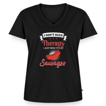 Würstchen Therapie - Frauen Premium Bio T-Shirt mit V-Ausschnitt - Schwarz - Vorne - AI Model Female 172 light (172cm)