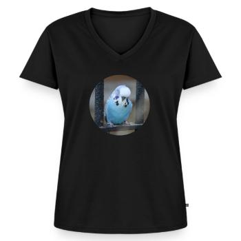 Blauer Wellensittich Wellensittiche - Frauen Premium Bio T-Shirt mit V-Ausschnitt - Schwarz - Vorne - AI Model Female 172 light (172cm)