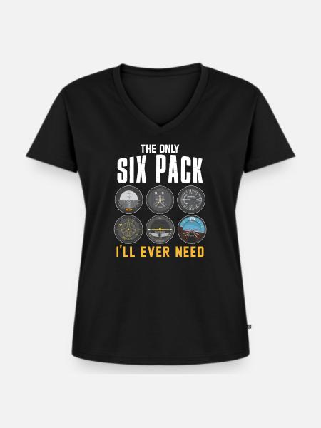 Six Pack Pilot Flugzeug - Frauen Premium Bio T-Shirt mit V-Ausschnitt - Schwarz