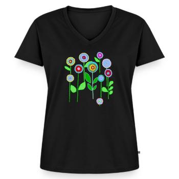 Blumenwiese - Frauen Premium Bio T-Shirt mit V-Ausschnitt - Schwarz - Vorne - AI Model Female 172 light (172cm)
