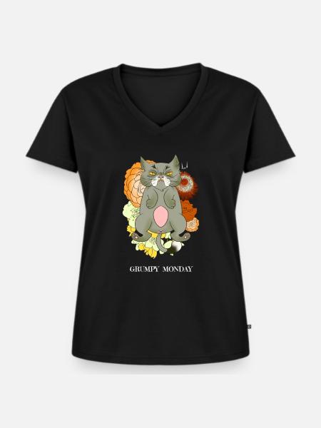 Mürrische Katze - Frauen Premium Bio T-Shirt mit V-Ausschnitt - Schwarz