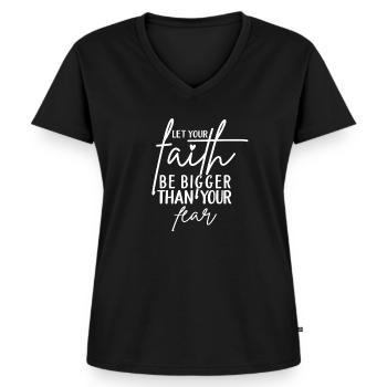 Faith Glaube Faith Sprüche - Frauen Premium Bio T-Shirt mit V-Ausschnitt - Schwarz - Vorne - AI Model Female 172 light (172cm)