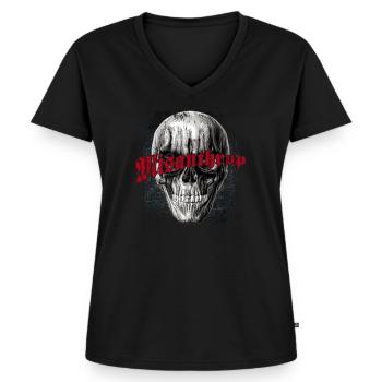 Misanthrop Skull - Frauen Premium Bio T-Shirt mit V-Ausschnitt - Schwarz - Vorne - AI Model Female 172 light (172cm)