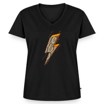 Blitz, Blitz Bolzen, Gewitter, - Frauen Premium Bio T-Shirt mit V-Ausschnitt - Schwarz - Vorne - AI Model Female 172 light (172cm)