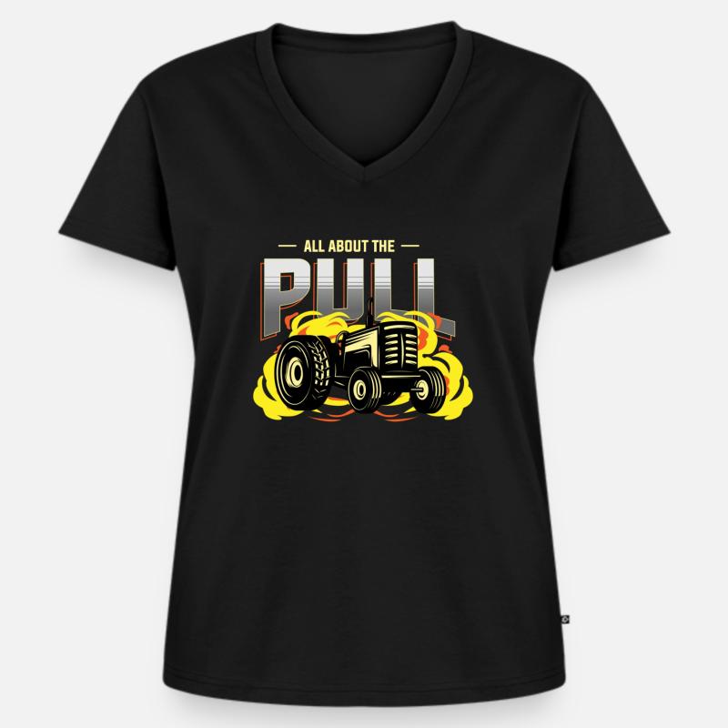 tractor pulling, tractor pulling Traktor, racing, - Frauen Premium Bio T-Shirt mit V-Ausschnitt - Schwarz