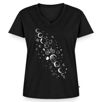 velo, fahrrad, bike (im universum) - Frauen Premium Bio T-Shirt mit V-Ausschnitt - Schwarz - Vorne - AI Model Female 172 light (172cm)