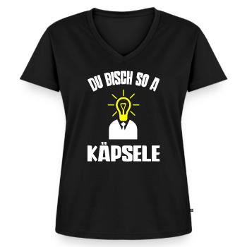 Käpsele Spruch Glühbirne Lustiges Geschenk T-Shirt - Frauen Premium Bio T-Shirt mit V-Ausschnitt - Schwarz - Vorne - AI Model Female 172 light (172cm)