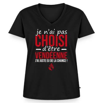 cadeau pour vendéenne chanceuse | Vendée - T-shirt encolure en V Premium bio Femme - noir - Devant - AI Model Female 172 light (172cm)