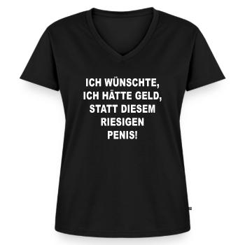 Ich wünschte ich hätte Geld statt Riesen Penis - Frauen Premium Bio T-Shirt mit V-Ausschnitt - Schwarz - Vorne - AI Model Female 172 light (172cm)