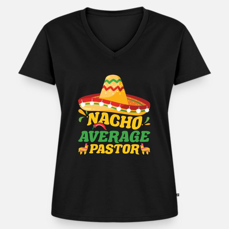 Nacho Moyenne Pasteur Prédicateur Chef religieux - T-shirt encolure en V Premium bio Femme - noir
