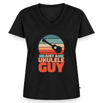 Ukulele Just An Ukulele Guy - Frauen Premium Bio T-Shirt mit V-Ausschnitt - Schwarz - Vorne - AI Model Female 172 light (172cm)
