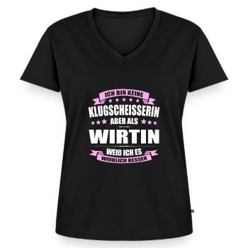 Ich Bin Keine Klugscheisserin Wirtin Gastwirtin - Frauen Premium Bio T-Shirt mit V-Ausschnitt - Schwarz - Vorne - AI Model Female 172 light (172cm)