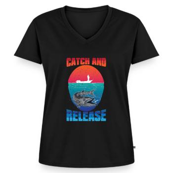 Pêche à partir du bateau Catch and Release - T-shirt encolure en V Premium bio Femme - noir - Devant - AI Model Female 172 light (172cm)