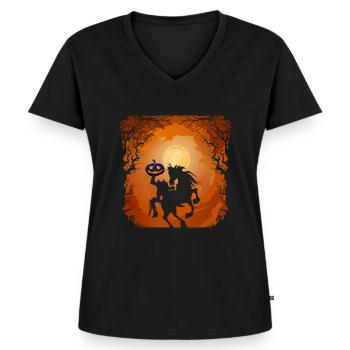 Halloween Gruseliger Kürbis Kopfloser Reiter - Frauen Premium Bio T-Shirt mit V-Ausschnitt - Schwarz - Vorne - AI Model Female 172 light (172cm)