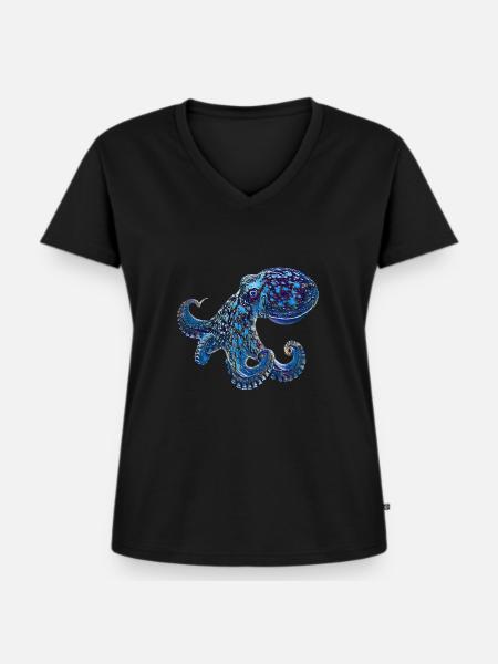 Oktopus - Frauen Premium Bio T-Shirt mit V-Ausschnitt - Schwarz