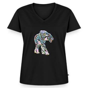 Säbelzahntiger - Frauen Premium Bio T-Shirt mit V-Ausschnitt - Schwarz - Vorne - AI Model Female 172 light (172cm)