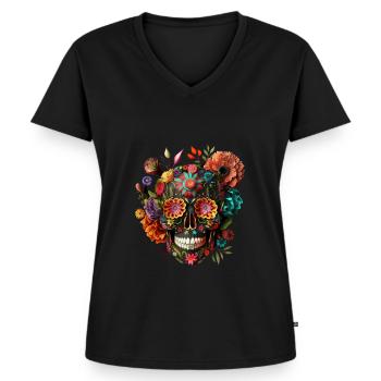 Mexico Skull, Sugar Skull, Sugar Skull - Women's Premium Organic V-neck T-shirt - black - Front - AI Model Female 172 light (172cm)