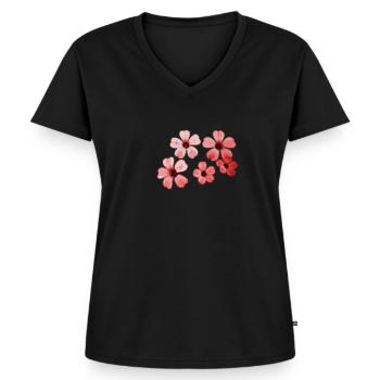Blumen rot - Frauen Premium Bio T-Shirt mit V-Ausschnitt - Schwarz - Vorne - AI Model Female 172 light (172cm)