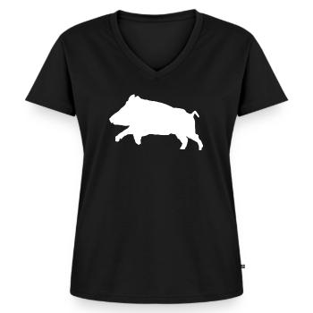T-shirt Sanglier personnalisable - T-shirt encolure en V Premium bio Femme - noir - Devant - AI Model Female 172 light (172cm)