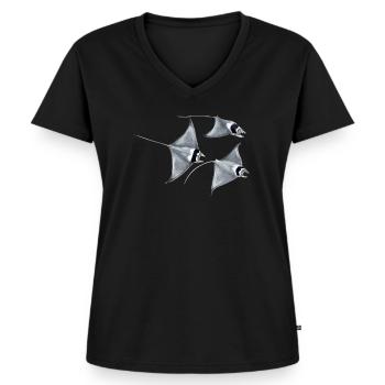 Stingray - Raie manta - rayons poissons diable manta - T-shirt encolure en V Premium bio Femme - noir - Devant - AI Model Female 172 light (172cm)