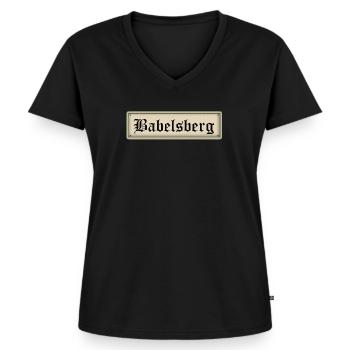 BABELSBERG - Frauen Premium Bio T-Shirt mit V-Ausschnitt - Schwarz - Vorne - AI Model Female 172 light (172cm)