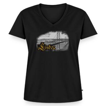 Lissabon Brücke - Frauen Premium Bio T-Shirt mit V-Ausschnitt - Schwarz - Vorne - AI Model Female 172 light (172cm)