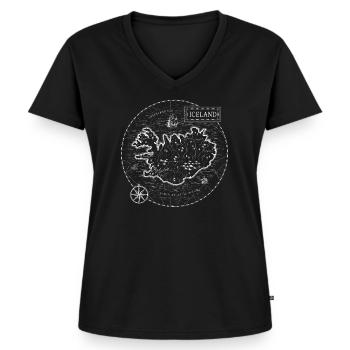 Vintage Karte Island - Frauen Premium Bio T-Shirt mit V-Ausschnitt - Schwarz - Vorne - AI Model Female 172 light (172cm)