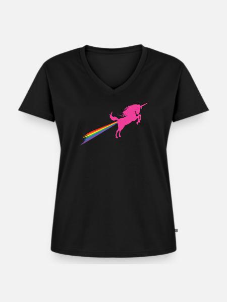 Einhorn Regenbogen Furz - Frauen Premium Bio T-Shirt mit V-Ausschnitt - Schwarz