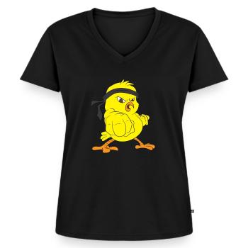 Karate Küken Vogel - Frauen Premium Bio T-Shirt mit V-Ausschnitt - Schwarz - Vorne - AI Model Female 172 light (172cm)